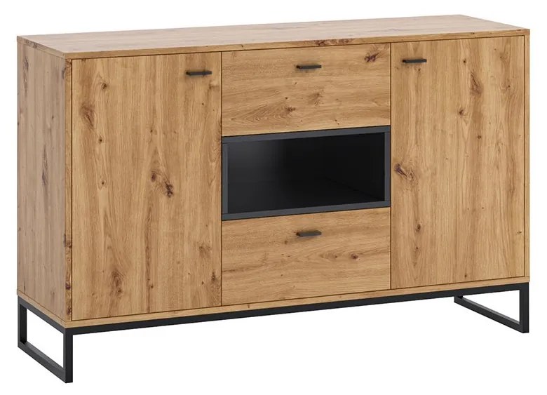 Kombinovaná komoda Olier K2D2SZ OL02, Farby: biely / biely + dub artisan