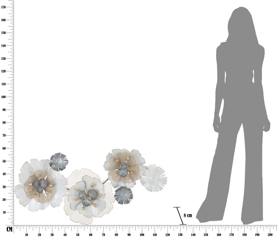 Nástenná kovová dekorácia Mauro Ferretti Flowery, 119 × 60 cm