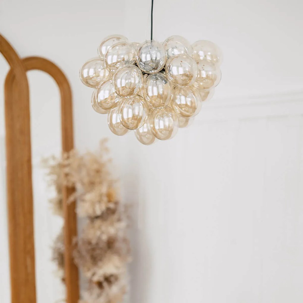 Inteligentné závesné svietidlo čierne s jantárovým sklom vrátane 8 WiFi G9 - Uvas