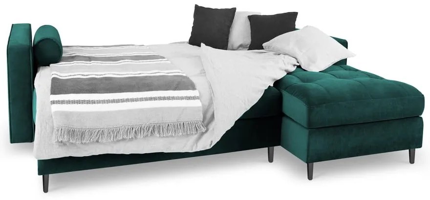 Petrolejovozelená zamatová rozkladacia rohová pohovka Milo Casa Santo, pravý roh