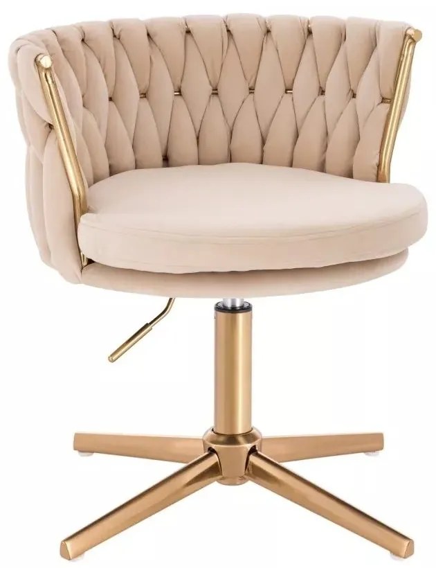 LuxuryForm DESIGN Stolička LYON VELUR na zlatom kríži - krémová