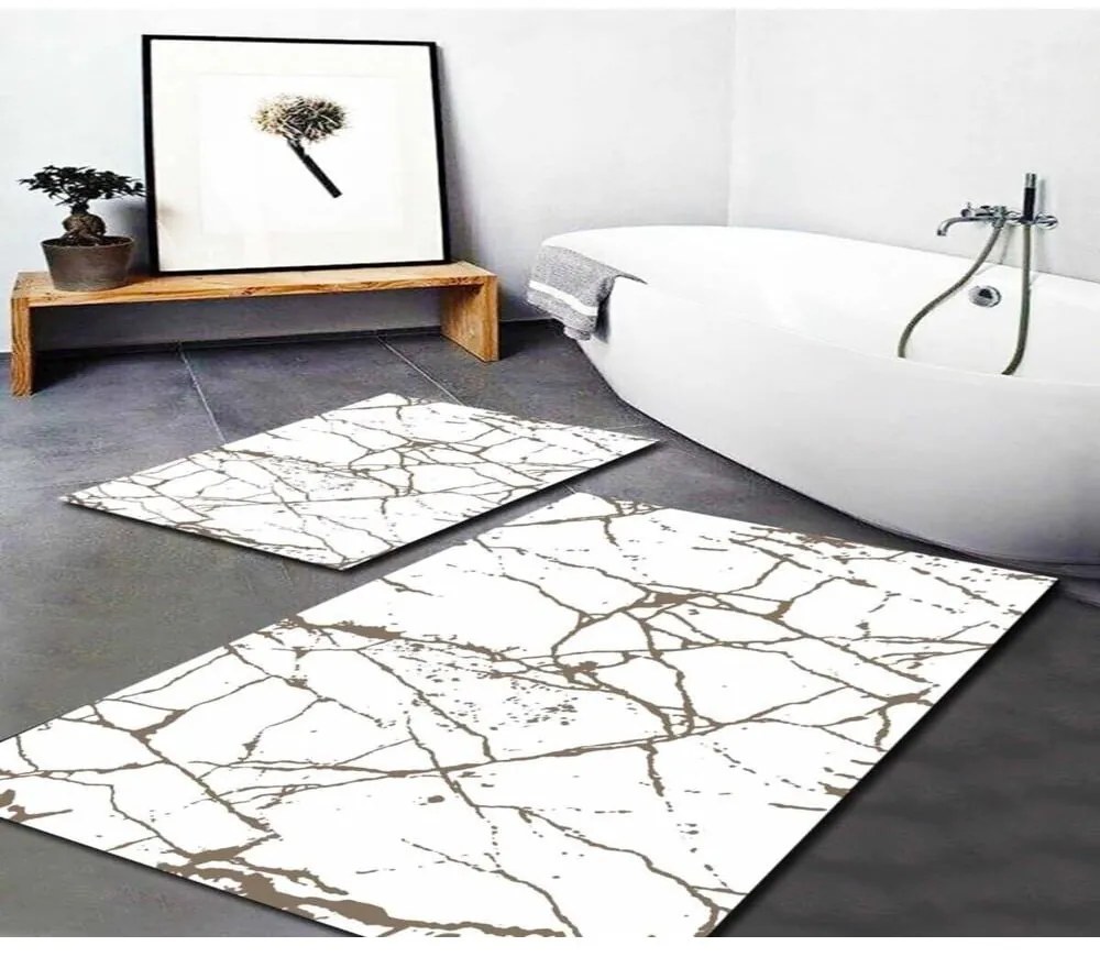 Biele/hnedé kúpeľňové predložky v súprave 2 ks 60x100 cm Cracks – Mila Home
