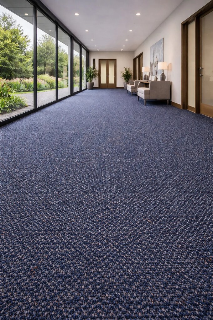 Koberec metráž New Techno 3535 tm. modré, na mieru, šíře 4m,5m, modrá, ab (mriežka), chodba / predsieň, Timzo