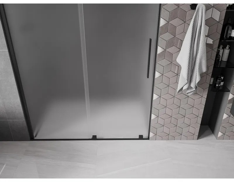Mexen Velar, posuvné sprchové dvere do otvoru 160 cm, 8mm sklo námraza, čierna matná, 871-160-000-31-70