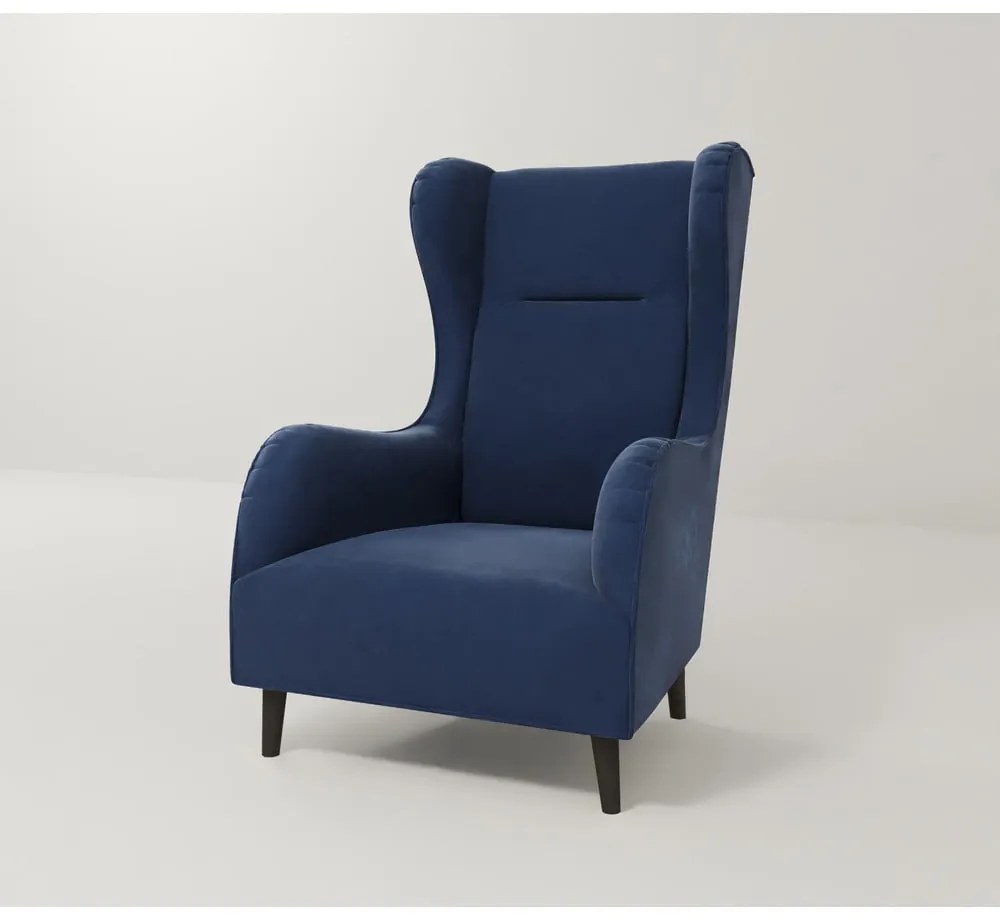 Tmavomodré zamatové kreslo ušiak Carole – Ropez