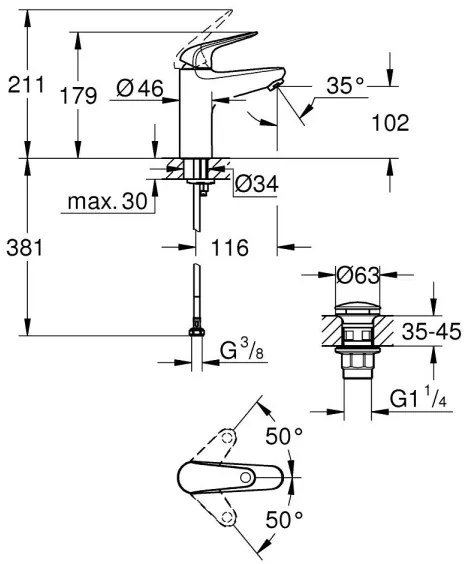 GROHE 24326001 - Umývadlová batéria SWIFT DN 15 veľkosť M lesklý chróm