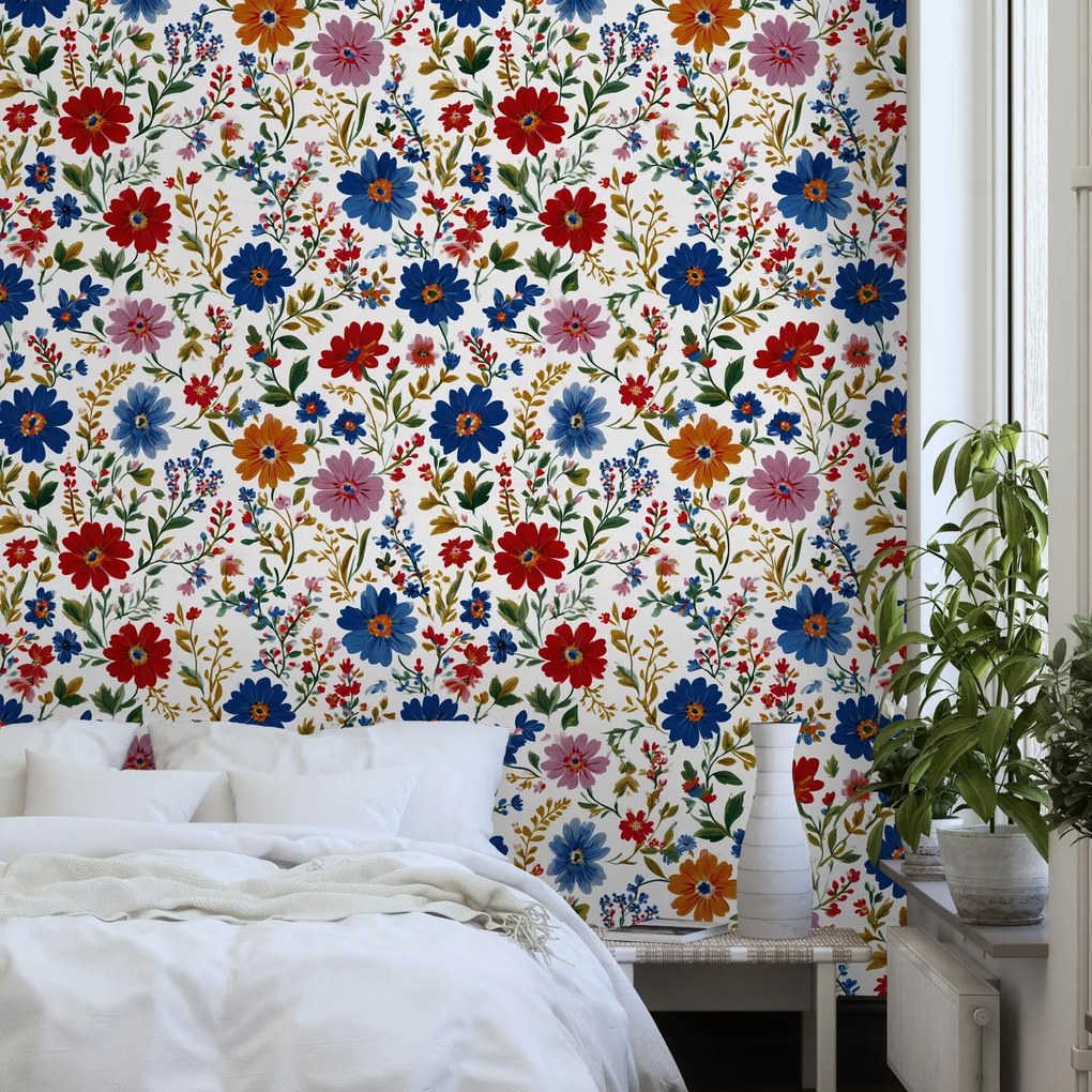 Fototapeta - Kvety v modro-červenej (147x102 cm)