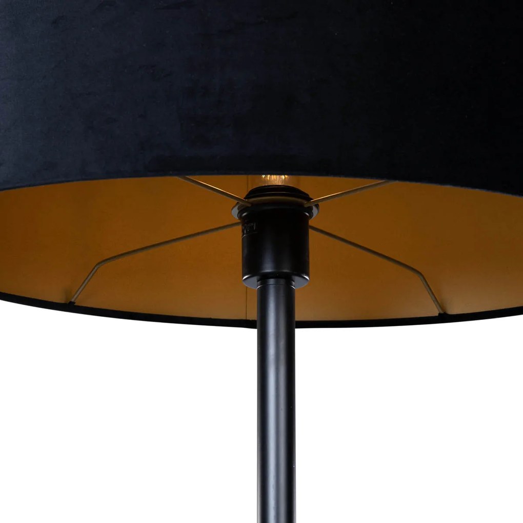 Stojacia lampa čierna s oválnym zamatovým tienidlom 50 cm - Simplo