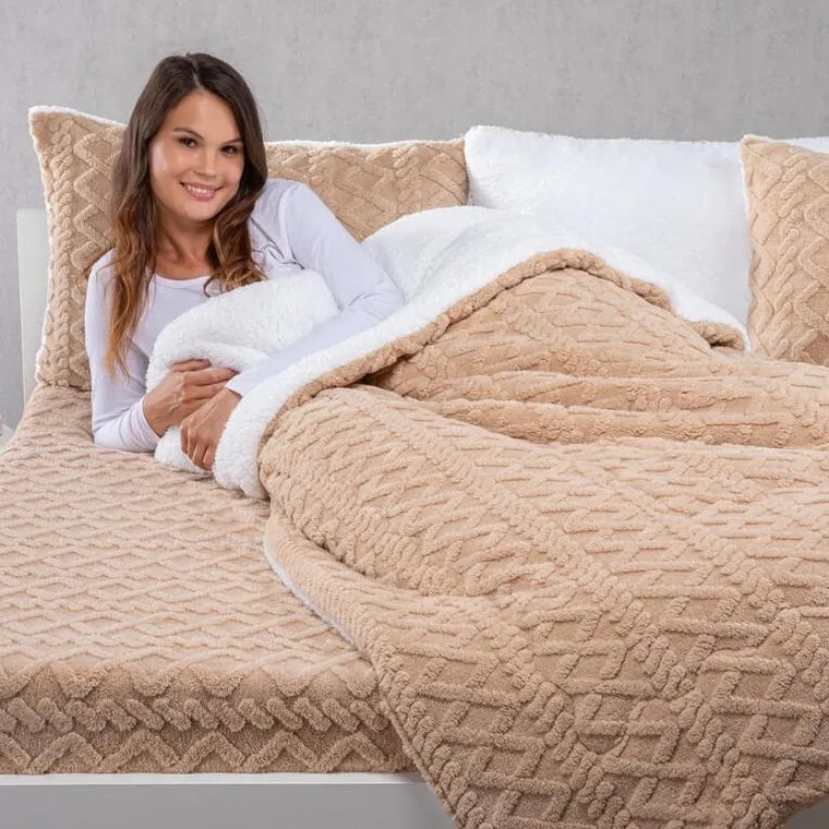 Prešívaná baránková súprava INVERNO béžová 2 ks