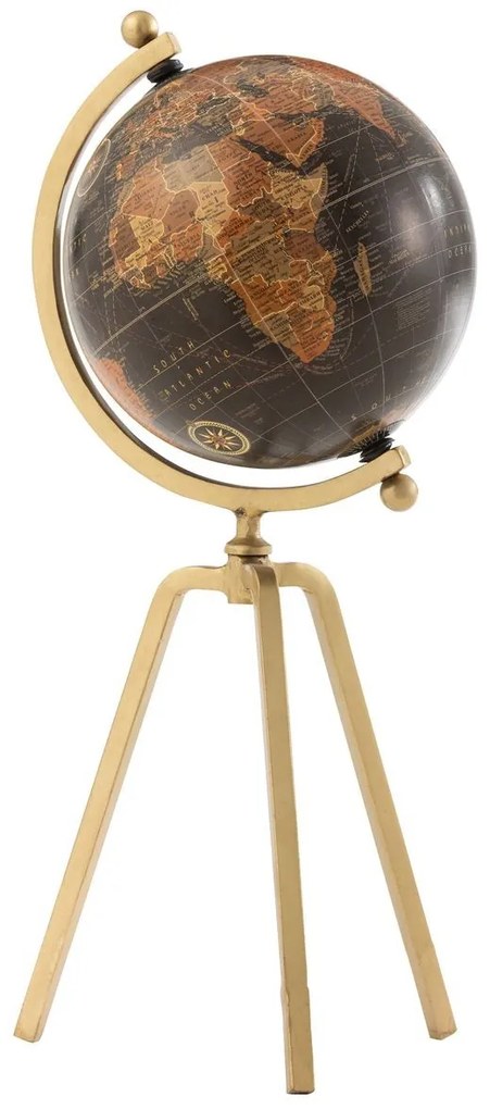Dekorácia čierno-hnedý glóbus na zlatej trojnožke Blackbro - 23*20*52cm