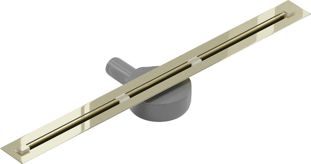 Mexen Flat Super Slim, super tenký odtokový žľab s 360° rotačným sifónom 60 cm, zlatá lesklá, 1551060