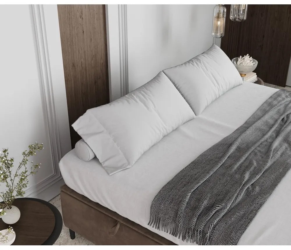 Béžová čalúnená dvojlôžková posteľ s úložným priestorom 160x200 cm Tate – Maison de Rêve