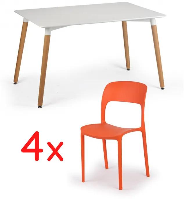 Jedálenský stôl 120x80 + 4x plastová stolička REFRESCO oranžová