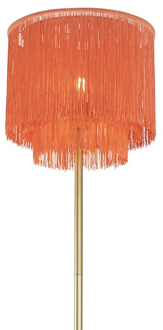 Orientálna stojaca lampa zlatá ružová tienidlo s strapcami - Franxa