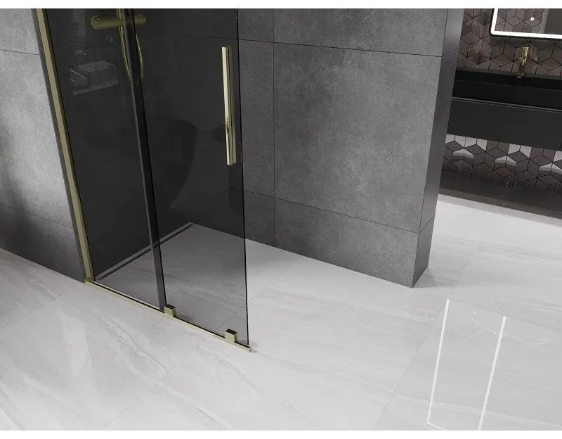 Mexen Velar, sprchová zástena s posuvnými dverami Walk-in 75 x 200 cm, 8mm šedé sklo, zlatá lesklá, 871-075-000-43-50
