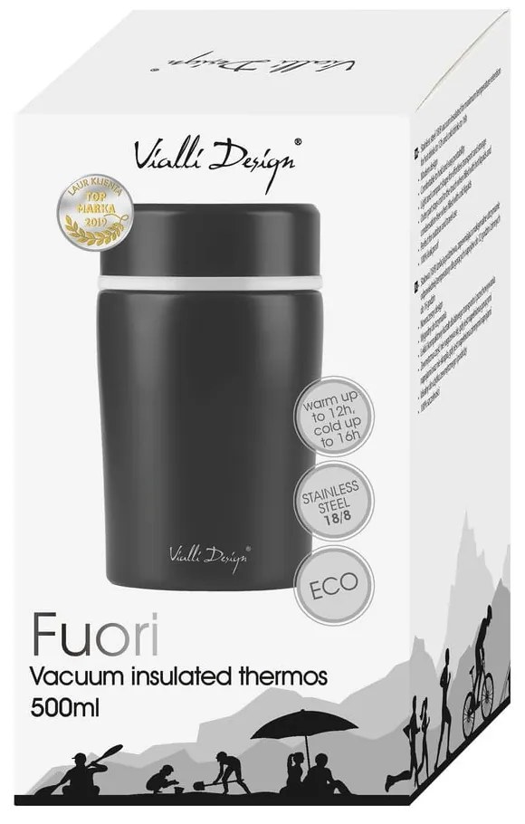 Čierna cestovná termoska na obed Vialli Design Fuori, 500 ml