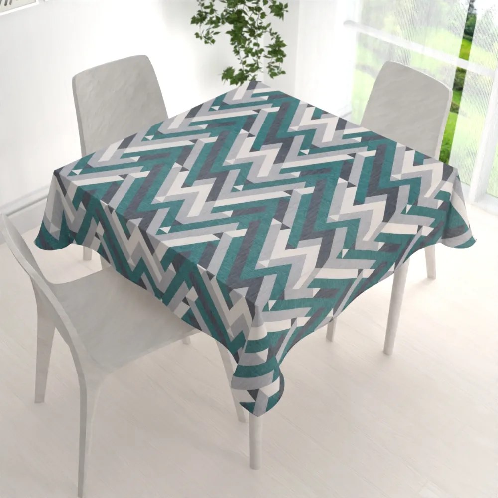 Biante Zamatový štvorcový obrus Tamara TMR-026 Zeleno-sivý designový cik-cak 140x140 cm