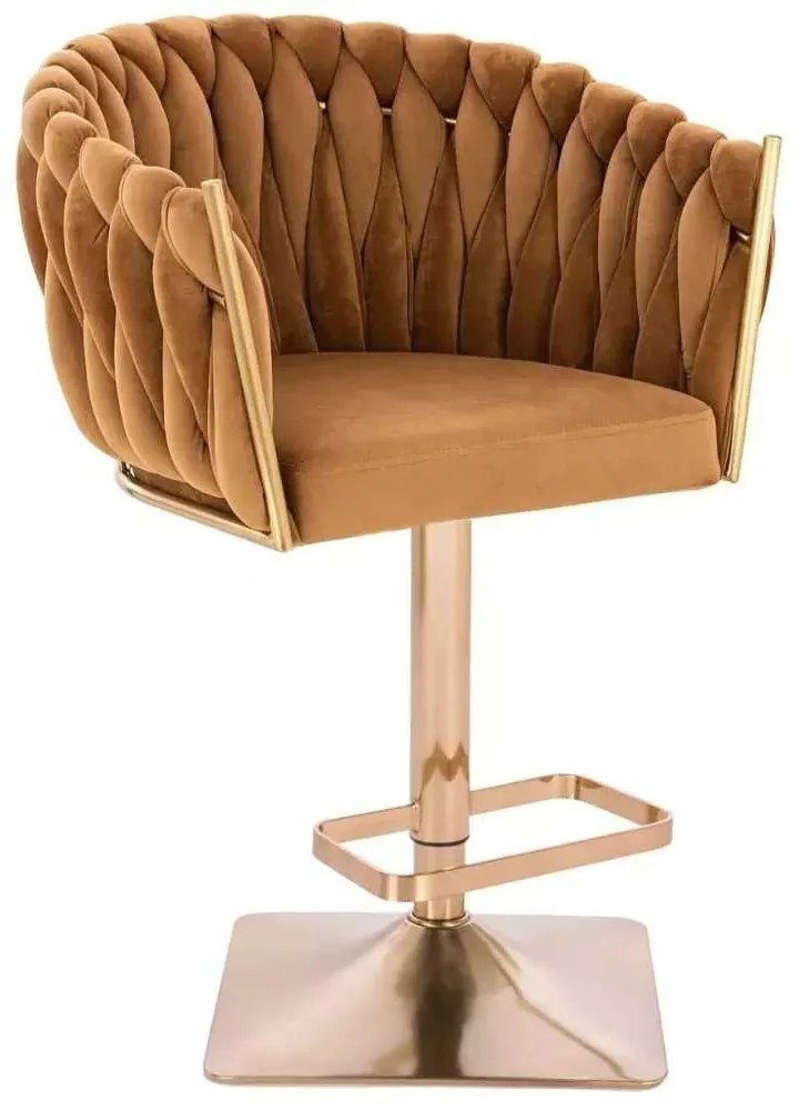 LuxuryForm DESIGN Barová stolička NORDEN VELUR na zlatej hranatej podstave - medová
