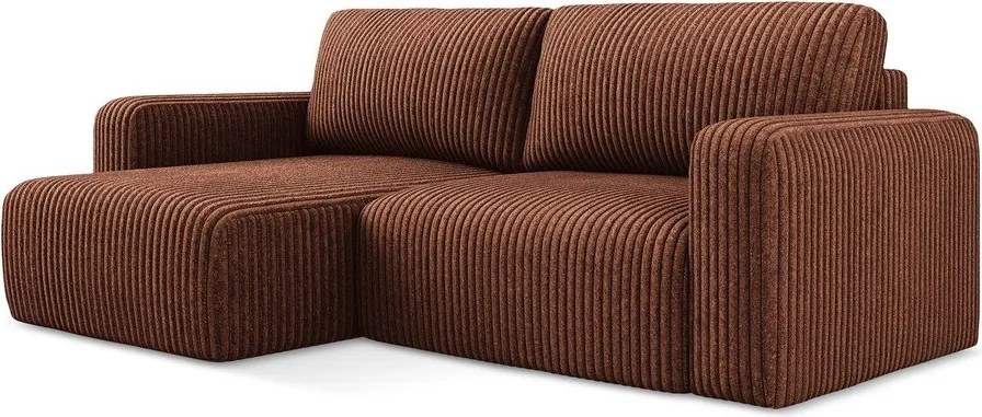 Menčestrová rozkladacia/s úložným priestorom rohová pohovka v terakotovej farbe (ľavý roh/s leňoškou) Kona – Makamii