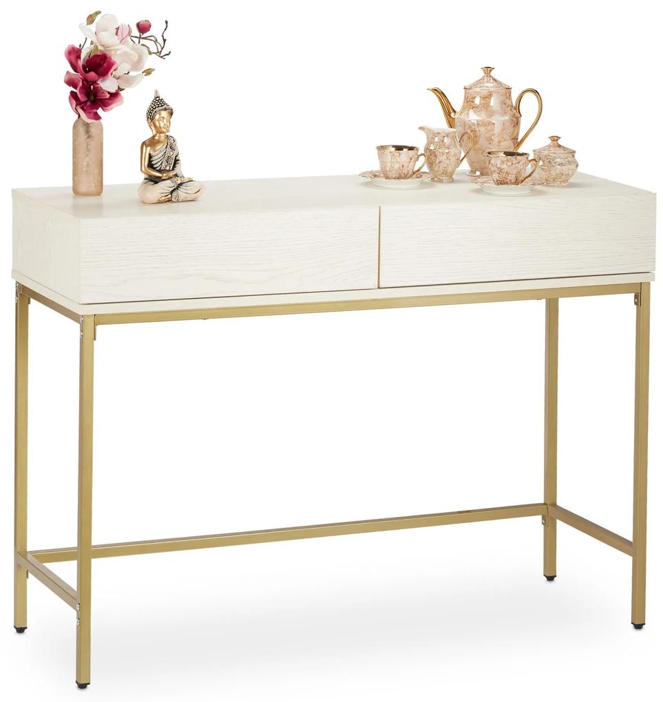 Konzolový stolík RD32595, bielo - zlatá