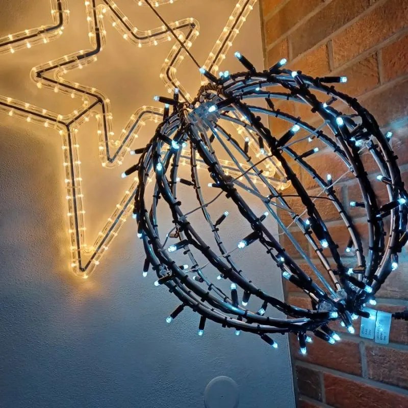 DECOLED LED světelná koule, ledově bílá, černý kabel, pr. 60 cm