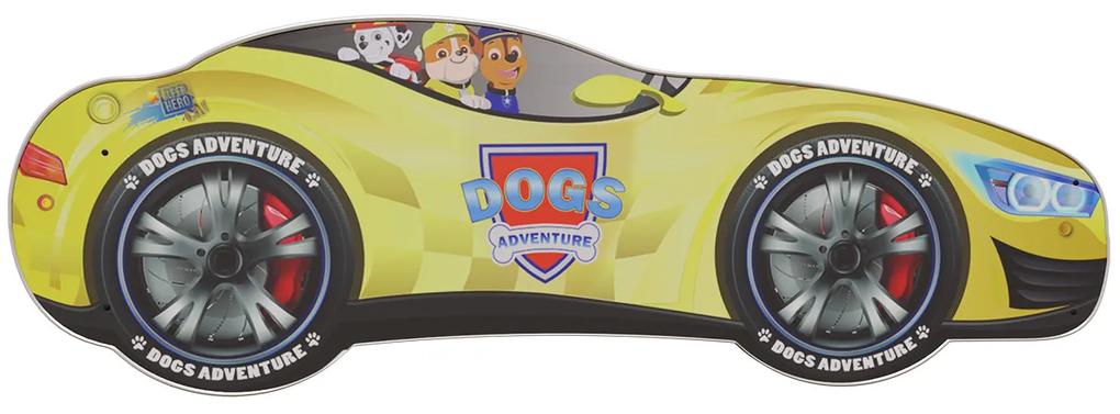 TOP BEDS Detská auto posteľ Racing Car Hero - Dogs Adventure žltá 160cm x 80cm