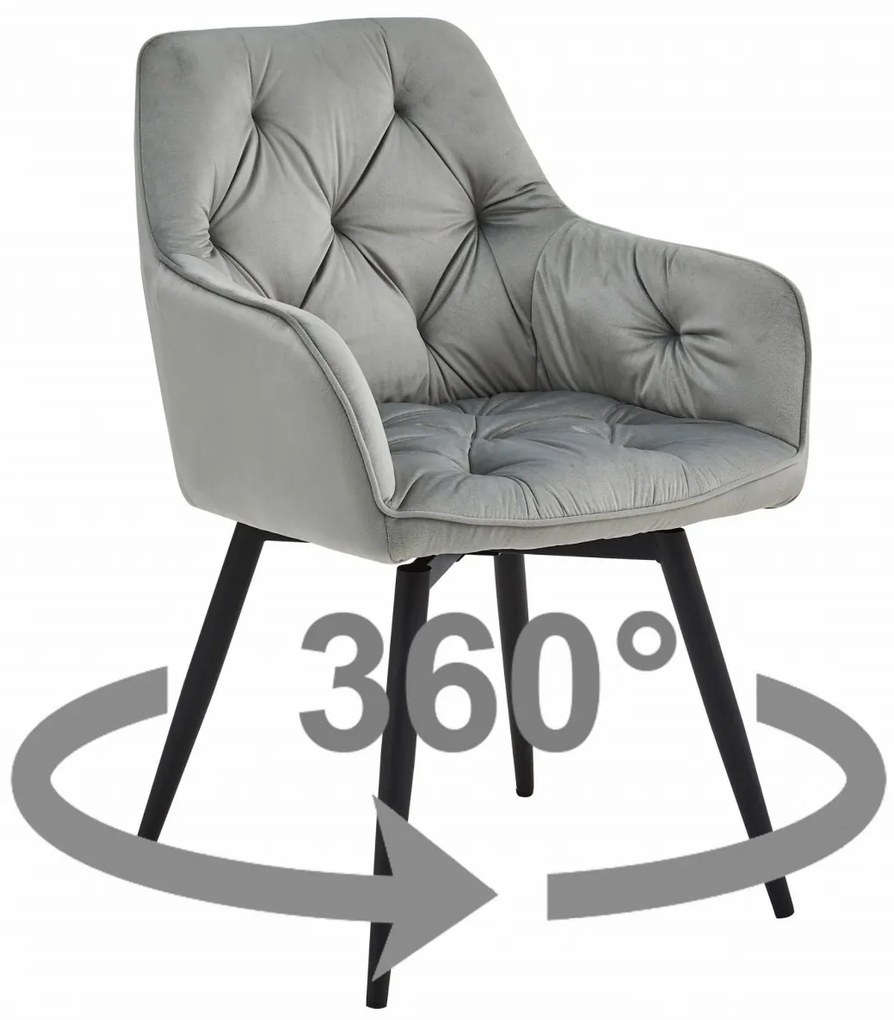 Otočné jedálenské kreslo JORK360 VELVET, svetlosivé
