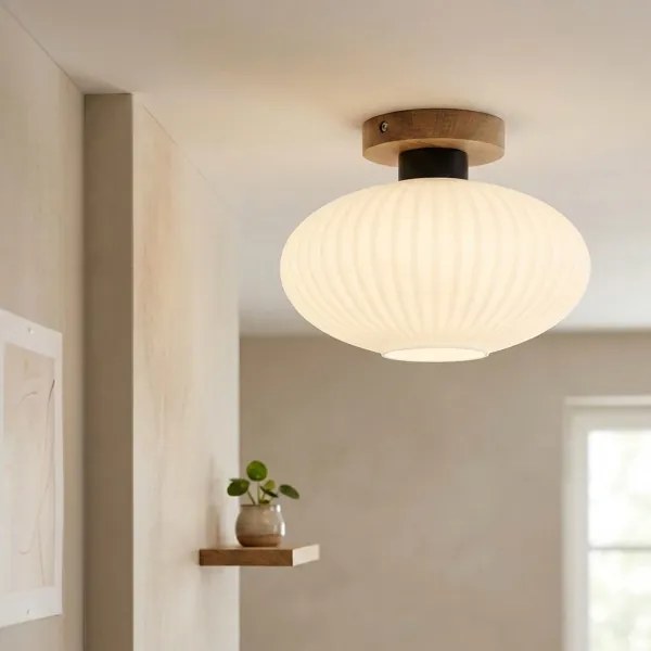 Stropné svietidlo HARMA WOOD, 1xE27/15W/230V, dub/biela, priemer 25 cm