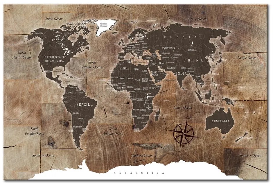 Nástenka s mapou sveta Bimago Wooden Mosaic 90 × 60 cm