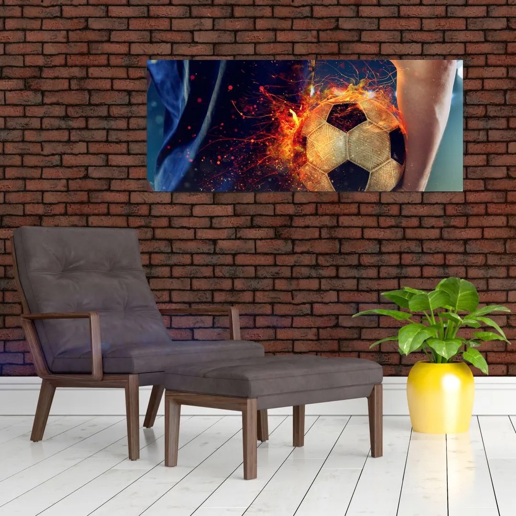 Obraz - Futbalová lopta v ohni (120x50 cm)