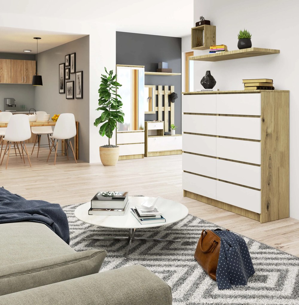 Komoda Kraft 10SZ (dub artisan + biela). Akcia -19%. Vlastná spoľahlivá doprava až k Vám domov. 1117183