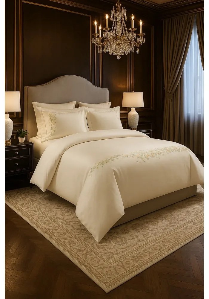 Krémové obliečky na jednolôžko z bavlneného saténu s plachtou/6-dielne 140x200 cm Maison Bloom – Mila Home Luxury