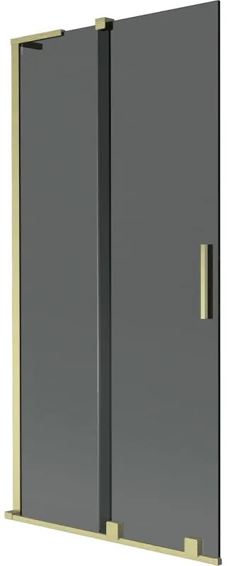 Mexen Velar L, 2-krídlová posuvná vaňová zástena 90 x 150 cm, 8mm šedé sklo, zlatá matná, 896-090-003-41-55