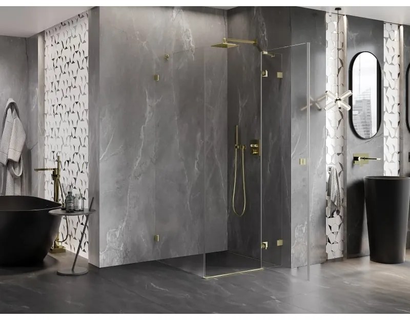 Mexen Lunar, výklopný sprchový kút pravý 90 x 90 cm, 8mm číre sklo, zlatý kartáčovaný - 834-090-090-55-00-P