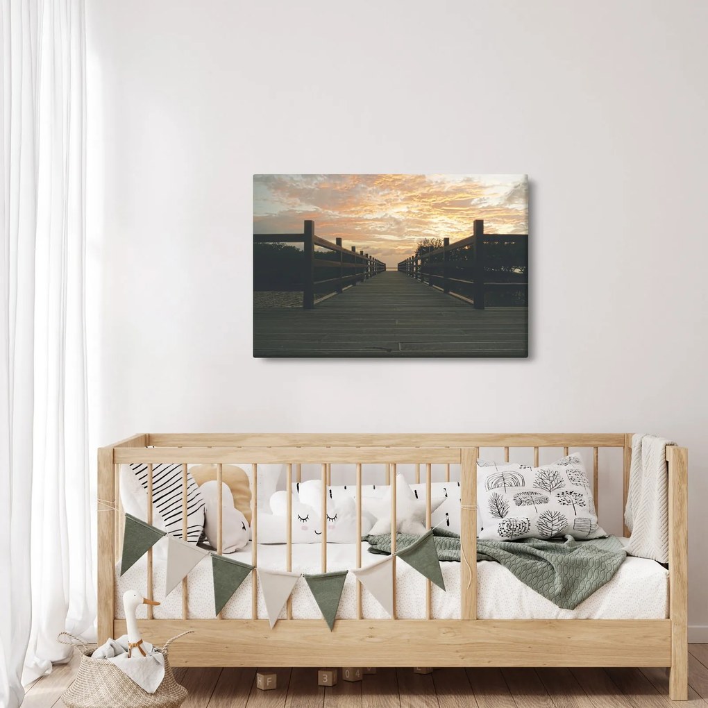 Obraz dreveného móla nad jazerom (90x60 cm)