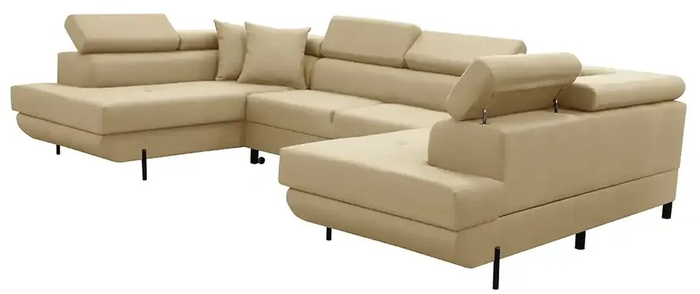 Rohová sedacia súprava - U s funkciou spania, vlnité pružiny EDIS Béžová
