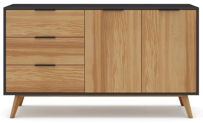 Čierna/prírodná nízka komoda z borovicového dreva 140x81 cm Lavis – Marckeric