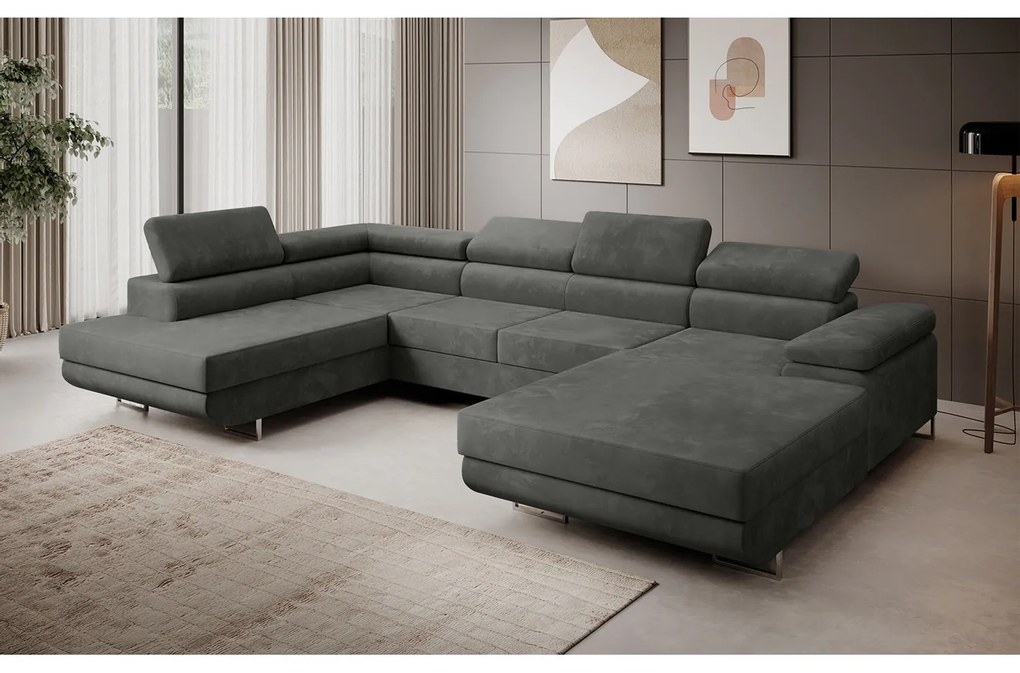 Rohová rozkladacia sedacia súprava U 274 MARYEN Pravá Svetlo hnedá