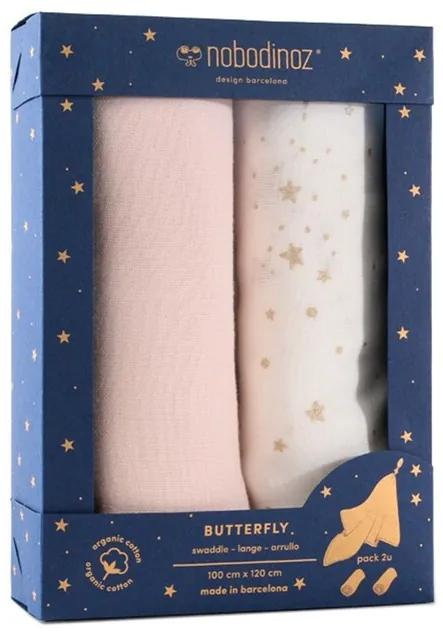 Nobodinoz Butterfly Mušelínové plienky 2ks: Pink - Gold Stella