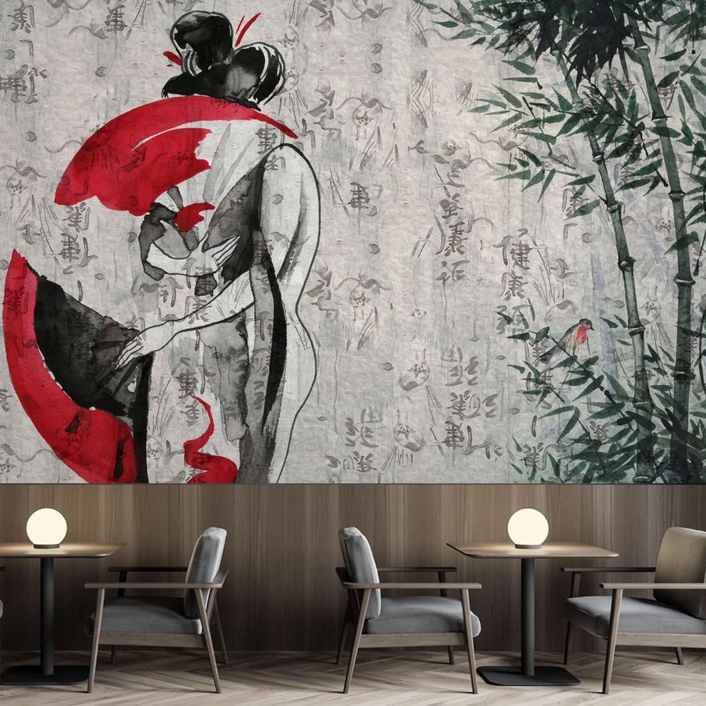 Gario Fototapeta Japonská gejša s vejárom, abstraktné Materiál: Vliesová, Rozmery: 250 x 175 cm
