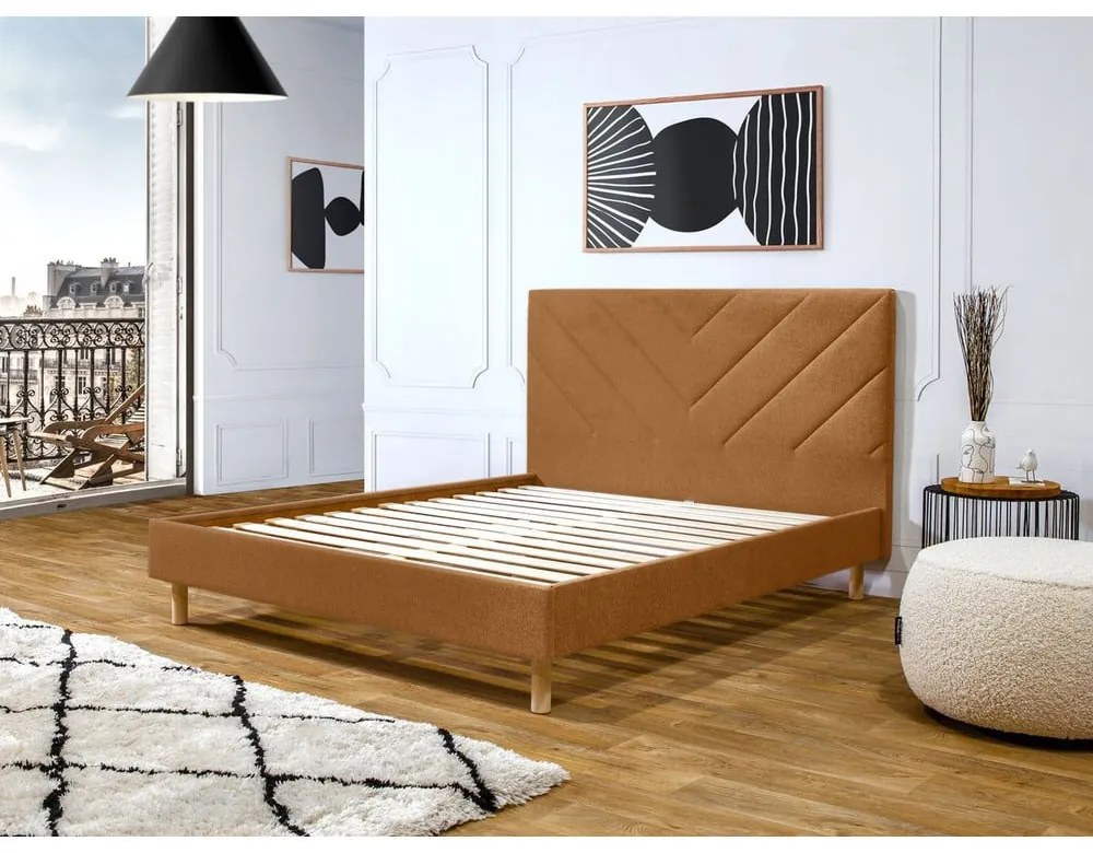 Oranžová čalúnená dvojlôžková posteľ s roštom 140x190 cm Romane – Bobochic Paris