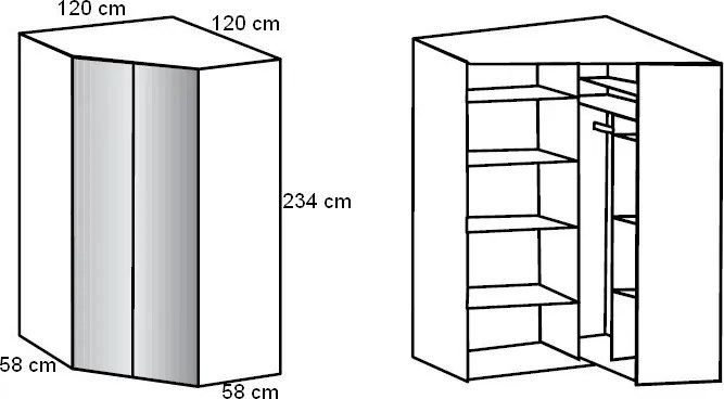Rohová šatníková skriňa New York D, biela / zrkadlo / osvetlenie
