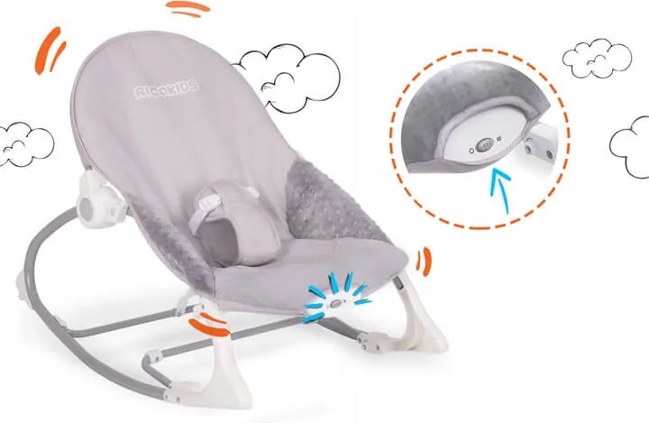 Ricokids Hojdacie vibračné kresielko/ lehátko Grey Owl