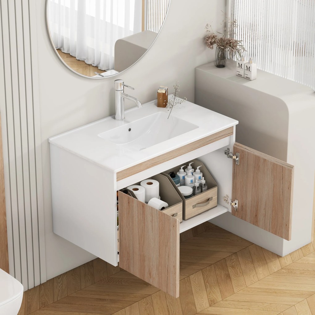 Závesná skrinka pod umývadlo Houseland Morvia 80 cm dub/biela