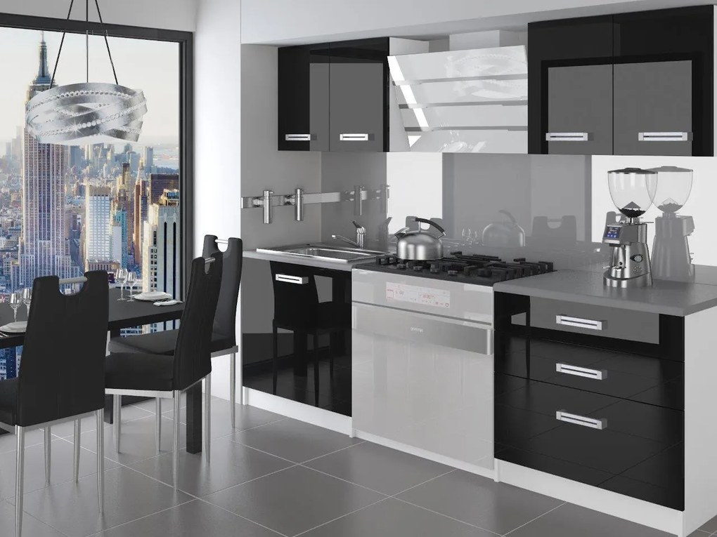 Kuchynská linka Belini 120 cm čierny lesk s pracovnou doskou Tiesto2 INF TIESTO2/3/WT/B/0/B1