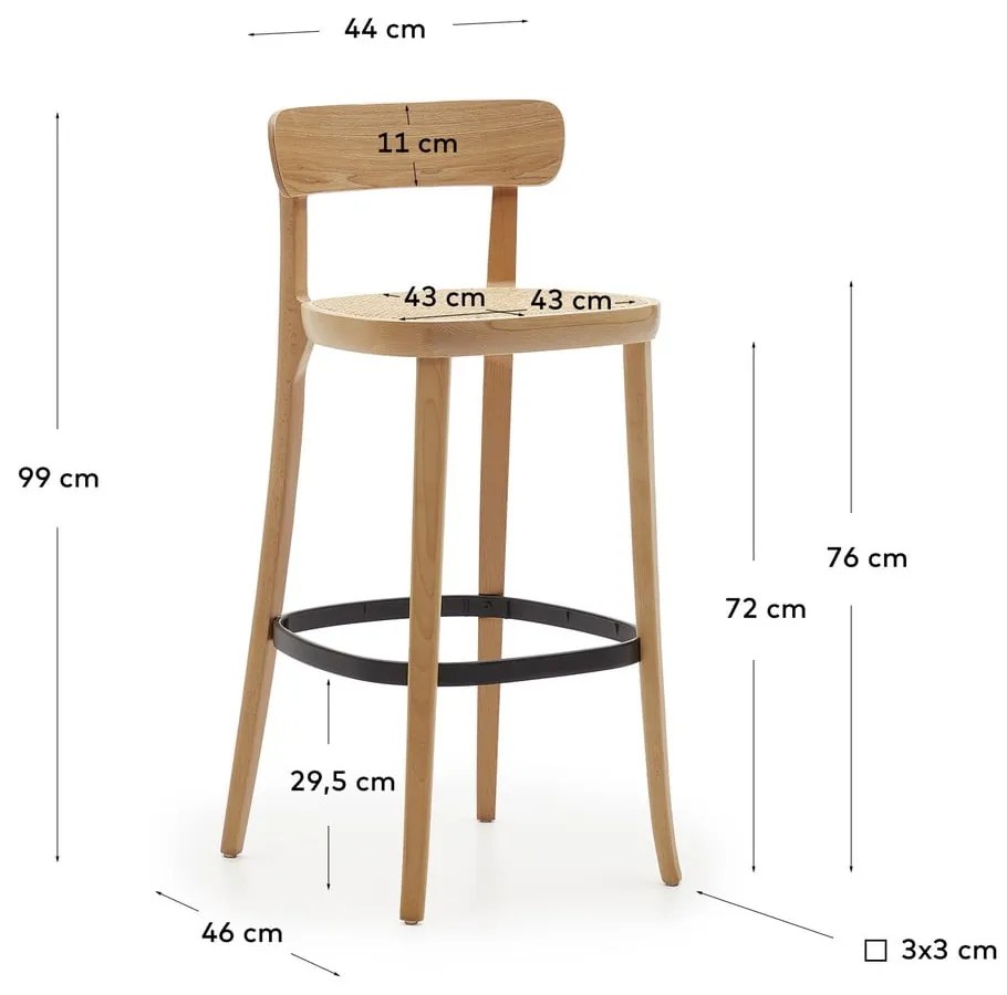 Barová stolička v dekore jaseňa v prírodnej farbe 99 cm Romane – Kave Home
