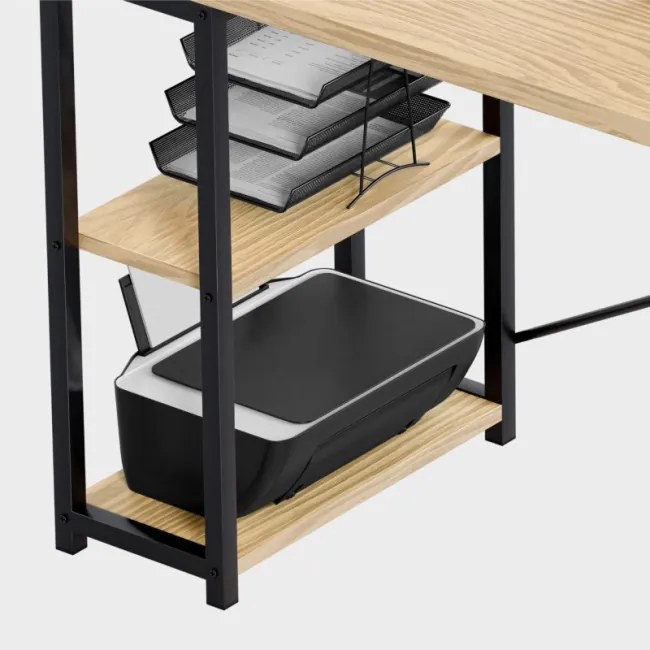 Rohový pracovný stôl s policami Leader 5.9 Dub Craft / čierny