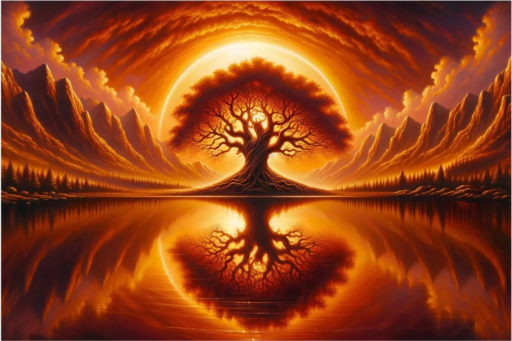 Obraz – Strom v krvavom slnku (90x60 cm)