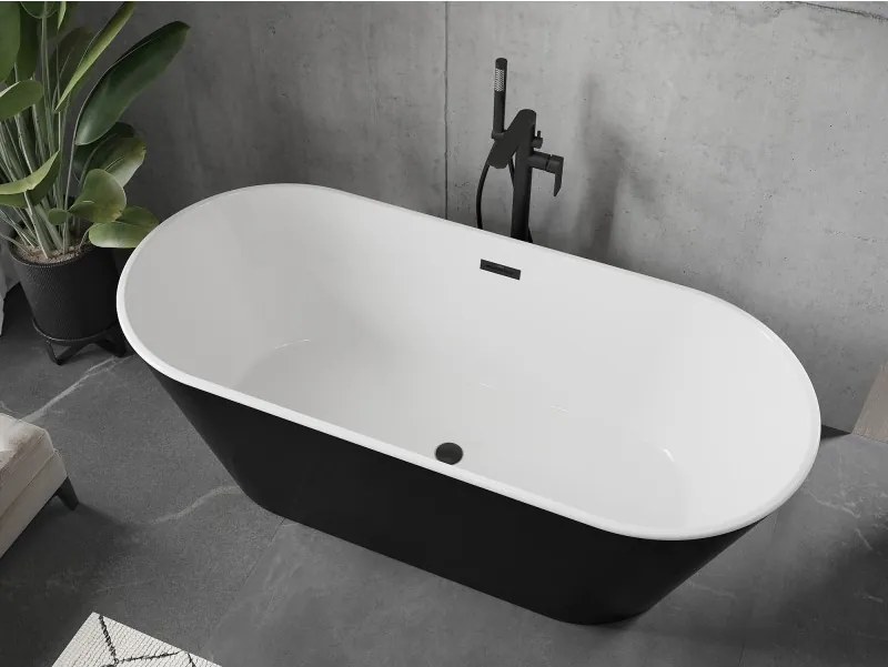 Mexen Flavia, voľne stojaca vaňa 150 x 75 cm, biela-čierna, čierny matný prepad, 54031507575-70