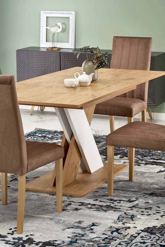 Jedálenský rozkladací stôl XARELTO 130/175 cm dub s dezénom Lancelot/biely